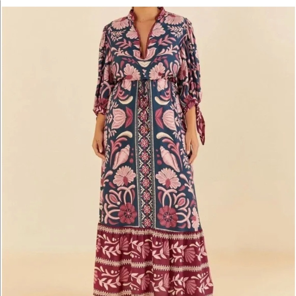 Farm Rio Summer Breeze Pink and Blue Maxi Dress- L